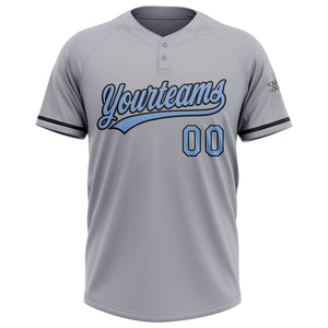 Custom Gray Light Blue-Black Two-Button Unisex Softball Jersey