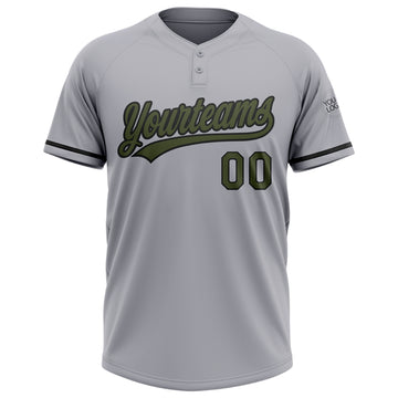 Custom Gray Olive-Black Two-Button Unisex Softball Jersey