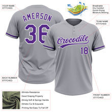 Charger l&#39;image dans la galerie, Custom Gray Purple-White Two-Button Unisex Softball Jersey
