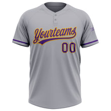 Charger l&#39;image dans la galerie, Custom Gray Purple-Gold Two-Button Unisex Softball Jersey
