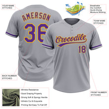 Charger l&#39;image dans la galerie, Custom Gray Purple-Gold Two-Button Unisex Softball Jersey
