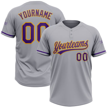 Custom Gray Purple-Gold Two-Button Unisex Softball Jersey