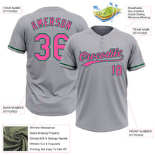 Загрузить изображение в средство просмотра галереи, Custom Gray Pink-Kelly Green Two-Button Unisex Softball Jersey
