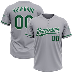 Custom Gray Kelly Green-White Two-Button Unisex Softball Jersey