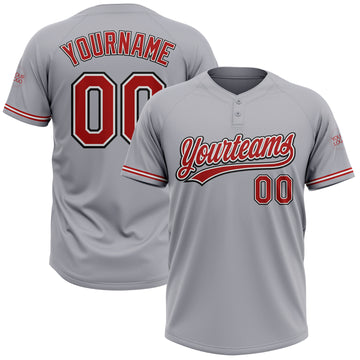 Custom Gray Red-Black Two-Button Unisex Softball Jersey