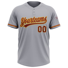 Laden Sie das Bild in den Galerie-Viewer, Custom Gray Crimson-Gold Two-Button Unisex Softball Jersey
