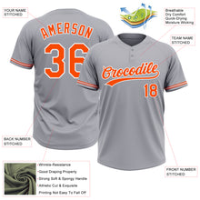 Загрузить изображение в средство просмотра галереи, Custom Gray Orange-White Two-Button Unisex Softball Jersey
