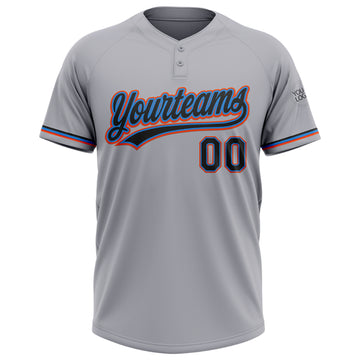 Custom Gray Black Electric Blue-Orange Two-Button Unisex Softball Jersey