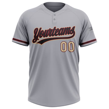 Custom Gray Black Crimson-Cream Two-Button Unisex Softball Jersey