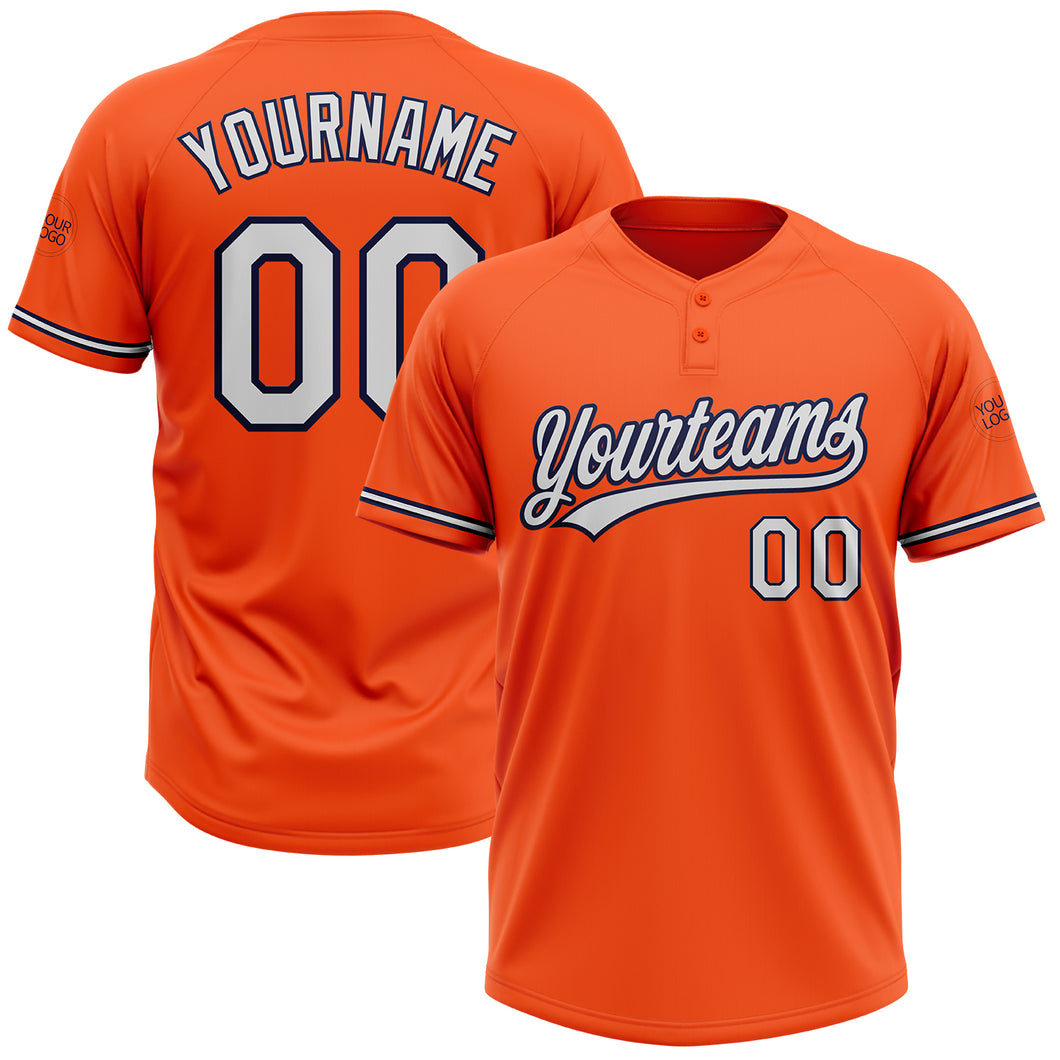 Custom Orange White-Navy Two-Button Unisex Softball Jersey