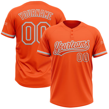 Custom Orange White-Gray Two-Button Unisex Softball Jersey