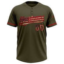 Charger l&#39;image dans la galerie, Custom Olive Vintage USA Flag-Red Salute To Service Two-Button Unisex Softball Jersey
