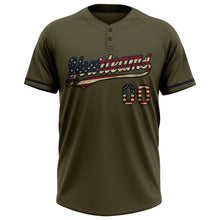 Load image into Gallery viewer, Custom Olive Vintage USA Flag-Black Salute To Service Two-Button Unisex Softball Jersey
