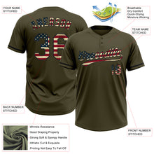 Load image into Gallery viewer, Custom Olive Vintage USA Flag-Black Salute To Service Two-Button Unisex Softball Jersey
