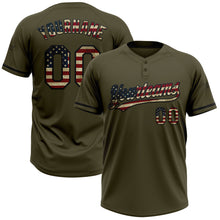 Загрузить изображение в средство просмотра галереи, Custom Olive Vintage USA Flag-Black Salute To Service Two-Button Unisex Softball Jersey
