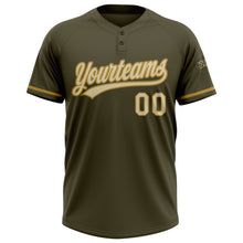 Загрузить изображение в средство просмотра галереи, Custom Olive Cream-Old Gold Salute To Service Two-Button Unisex Softball Jersey
