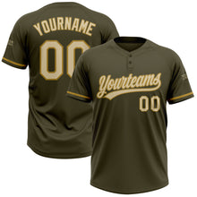 Загрузить изображение в средство просмотра галереи, Custom Olive Cream-Old Gold Salute To Service Two-Button Unisex Softball Jersey
