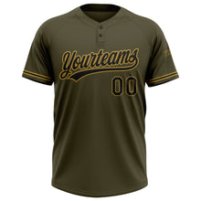 Загрузить изображение в средство просмотра галереи, Custom Olive Black-Old Gold Salute To Service Two-Button Unisex Softball Jersey
