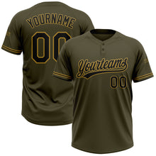 Загрузить изображение в средство просмотра галереи, Custom Olive Black-Old Gold Salute To Service Two-Button Unisex Softball Jersey
