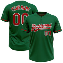 Загрузить изображение в средство просмотра галереи, Custom Kelly Green Red-White Two-Button Unisex Softball Jersey
