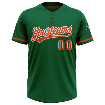 Custom Kelly Green Orange-White Two-Button Unisex Softball Jersey