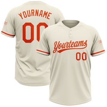 Custom Cream Orange Two-Button Unisex Softball Jersey