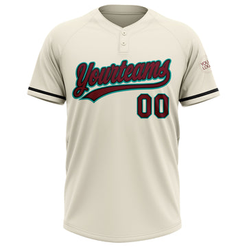 Custom Cream Crimson Black-Aqua Two-Button Unisex Softball Jersey