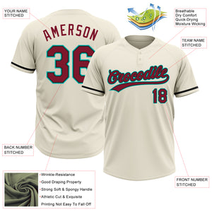 Custom Cream Crimson Black-Aqua Two-Button Unisex Softball Jersey