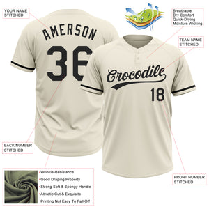 Custom Cream Black Two-Button Unisex Softball Jersey