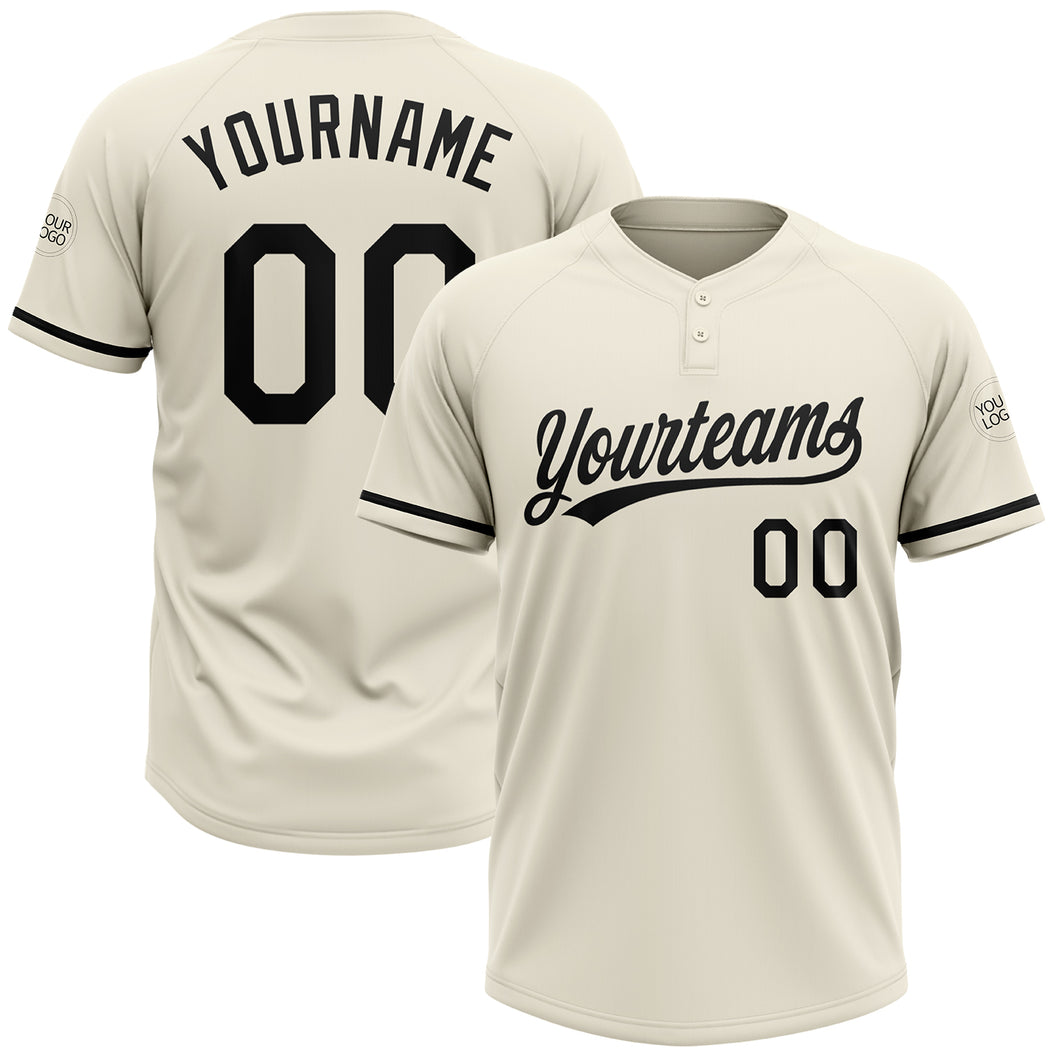 Custom Cream Black Two-Button Unisex Softball Jersey