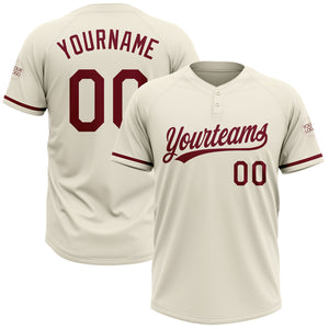 Custom Cream Crimson Two-Button Unisex Softball Jersey