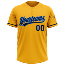 Laden Sie das Bild in den Galerie-Viewer, Custom Gold Navy-Electric Blue Two-Button Unisex Softball Jersey
