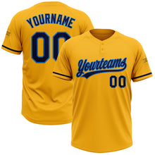 Load image into Gallery viewer, Custom Gold Navy-Electric Blue Two-Button Unisex Softball Jersey
