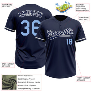 Custom Navy Light Blue-White Two-Button Unisex Softball Jersey