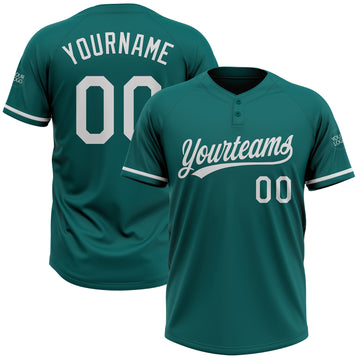 Custom Teal White Two-Button Unisex Softball Jersey