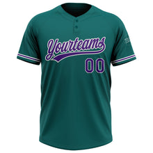 Load image into Gallery viewer, Custom Teal Purple-White Two-Button Unisex Softball Jersey
