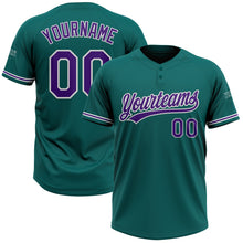 Загрузить изображение в средство просмотра галереи, Custom Teal Purple-White Two-Button Unisex Softball Jersey
