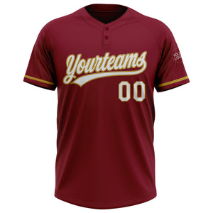 Custom Crimson White-Old Gold Two-Button Unisex Softball Jersey