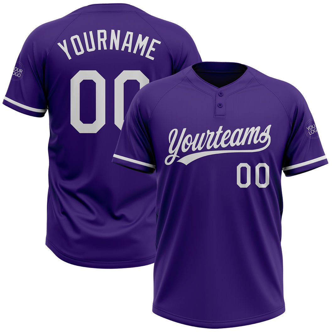 Custom Purple White Two-Button Unisex Softball Jersey