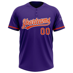 Custom Purple Orange-White Two-Button Unisex Softball Jersey