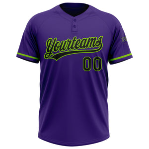 Custom Purple Black-Neon Green Two-Button Unisex Softball Jersey