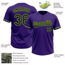 Charger l&#39;image dans la galerie, Custom Purple Black-Neon Green Two-Button Unisex Softball Jersey
