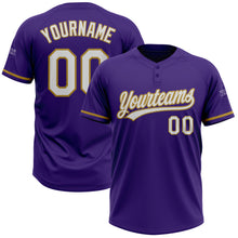 Charger l&#39;image dans la galerie, Custom Purple White-Old Gold Two-Button Unisex Softball Jersey
