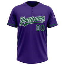 Load image into Gallery viewer, Custom Purple Kelly Green-White Two-Button Unisex Softball Jersey
