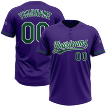 Load image into Gallery viewer, Custom Purple Kelly Green-White Two-Button Unisex Softball Jersey
