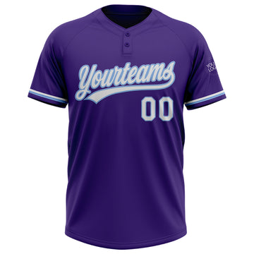 Custom Purple White-Light Blue Two-Button Unisex Softball Jersey