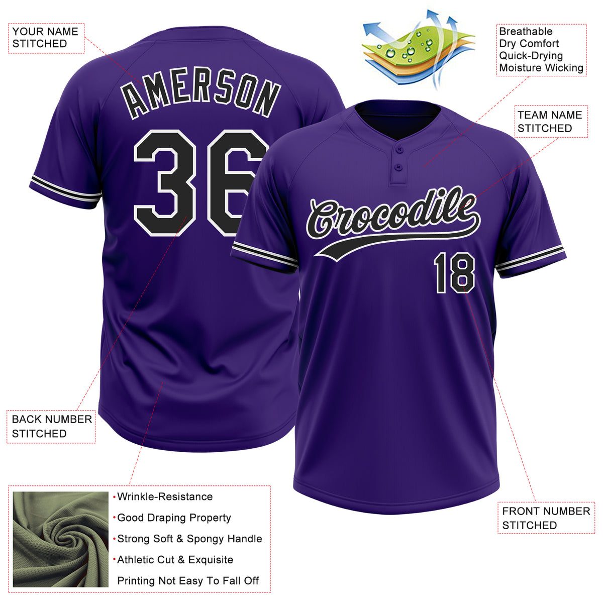 2024 Cheap Custom Purple Black-White Two-Button Unisex Softball Jersey ...