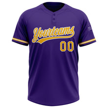 Загрузить изображение в средство просмотра галереи, Custom Purple Gold-White Two-Button Unisex Softball Jersey
