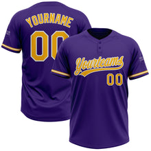 Загрузить изображение в средство просмотра галереи, Custom Purple Gold-White Two-Button Unisex Softball Jersey
