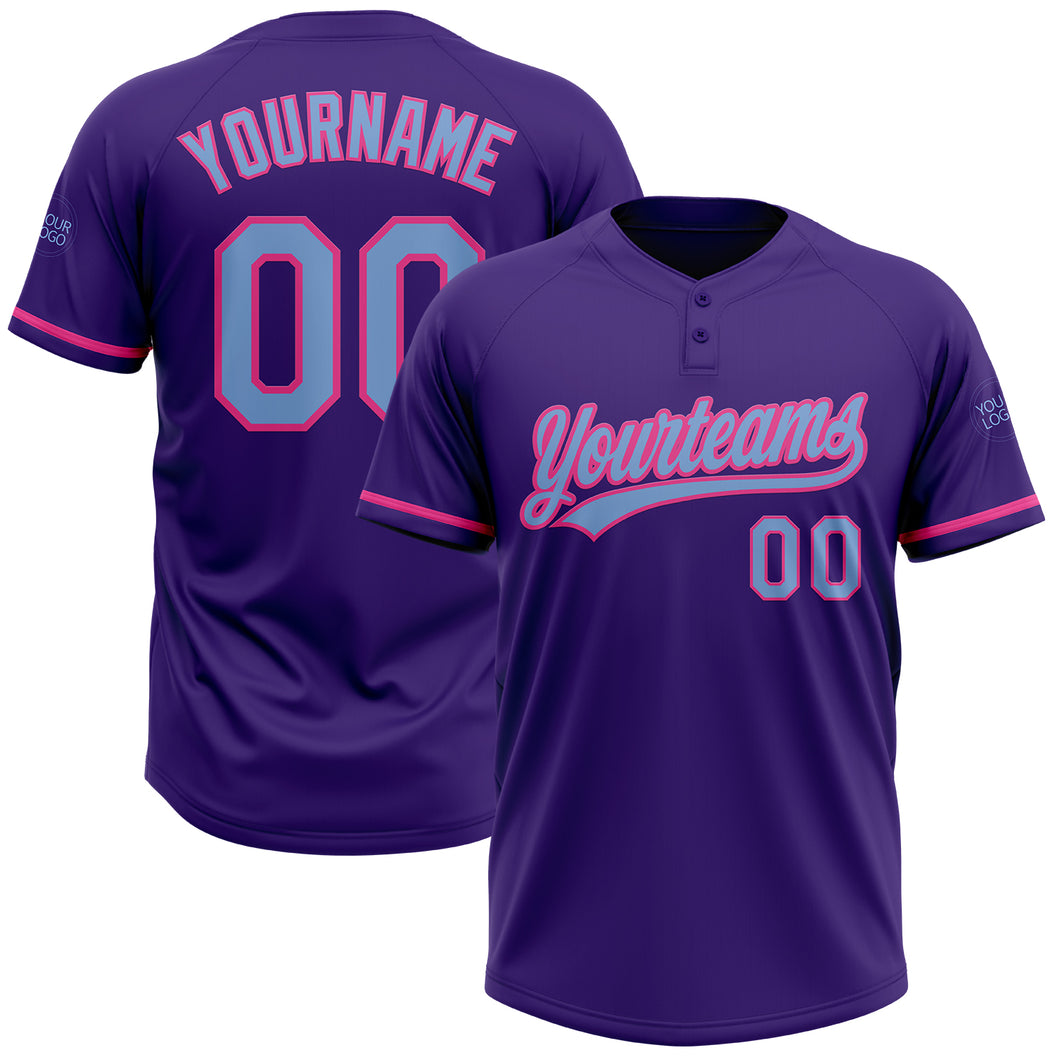 Custom Purple Light Blue-Pink Two-Button Unisex Softball Jersey